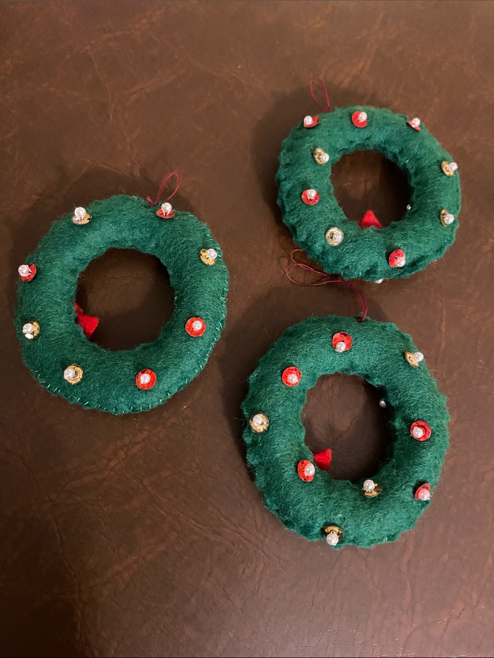 22 Handmade Felt & Needlepoint Christmas Ornaments • Crochet Snowflakes • 1971 - Picture 11 of 17